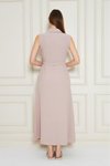 Pudra Uzun Aerobin Gömlek Yaka Kemerli Yandan Cepli Elbise