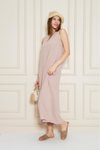 Pudra Yazlık Uzun A Kesim Sıfır Kol Yırtmaçlı Elbise