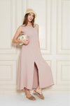 Pudra Yazlık Uzun A Kesim Sıfır Kol Yırtmaçlı Elbise