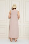 Pudra Yazlık Uzun A Kesim Sıfır Kol Yırtmaçlı Elbise
