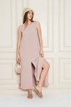 Pudra Yazlık Uzun A Kesim Sıfır Kol Yırtmaçlı Elbise