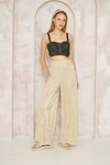 Sarı Gold Dokulu Bürümcük Örme Yüksek Bel Bol Paça Salaş Rahat Beli Lastikli Pantolon