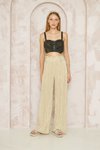 Sarı Gold Dokulu Bürümcük Örme Yüksek Bel Bol Paça Salaş Rahat Beli Lastikli Pantolon
