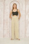Sarı Gold Dokulu Bürümcük Örme Yüksek Bel Bol Paça Salaş Rahat Beli Lastikli Pantolon
