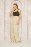 Sarı Gold Dokulu Bürümcük Örme Yüksek Bel Bol Paça Salaş Rahat Beli Lastikli Pantolon