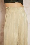 Sarı Gold Dokulu Bürümcük Örme Yüksek Bel Bol Paça Salaş Rahat Beli Lastikli Pantolon