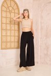 Siyah Bol Paça Salaş Viskon Eşofman Lastikli Bel Cepli Pantolon
