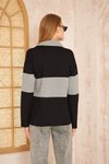 Siyah Gri Color Block Salaş Uzun Kol Fermuarlı Polo Yaka Sweatshirt