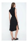Siyah Oversize Midi Kruvaze Yaka Kemerli Elbise