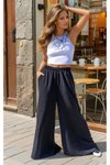 Siyah Salaş Oversize Bol Paça Beli Lastikli Cepli Yumuşak Dokulu Rahat Pantolon