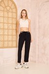 Siyah Şeritli Bilek Boy Beli Lastik Bağcıklı Cepli Pantolon