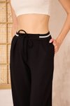Siyah Şeritli Bilek Boy Beli Lastik Bağcıklı Cepli Pantolon
