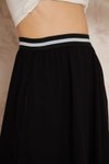 Siyah Şeritli Bloklu Uzun Salaş Bohem Kloş Beli Lastikli Cepli Etek