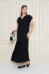 Siyah Uzun Salaş Kısa Kol Eteği Fırfırlı Apolet Detaylı Elbise