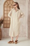 Taş Oversize Bol Kesim Cepli Poplin Midi Elbise