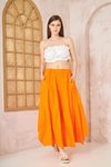 Long Loose Casual Asymmetric Tiered Ruffled Flare Elastic Waist Skirt with Pockets - Orange