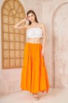 Turuncu Uzun Asimetrik Kesim Salaş Spor Kloş Cepli Fırfırlı Kat Beli Lastikli Etek