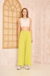 Yağ Yeşili Bol Paça Salaş Lastikli Bel Cepli Viskon Pantolon