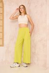 Yağ Yeşili Bol Paça Salaş Lastikli Bel Cepli Viskon Pantolon