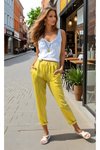 Relaxed Summer Vertical Striped Elastic Waist Pocketed Cuffed Hem Pants - Green
