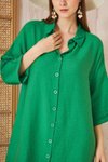 Yeşil Salaş Mini Keten Yarım Katlanır Kollu Elbise