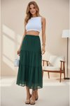 Yeşil Uzun Şifon İki Katlı Beli Lastikli Etek
