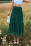 Yeşil Uzun Şifon İki Katlı Beli Lastikli Etek