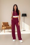 Bordo İkili Crop Pantolon Tam Fermuarlı Yumuşak Dokulu Modal Takım