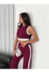 Bordo İkili Crop Pantolon Tam Fermuarlı Yumuşak Dokulu Modal Takım