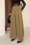 Haki Yüksek Bel Palazzo Bol Paça Pilili Pantolon