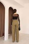 Haki Yüksek Bel Palazzo Bol Paça Pilili Pantolon