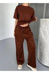 Kahverengi Kısa Kollu Rahat Osy Modal Yumuşak Dokulu İkili Takım