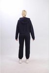 Lacivert Crop Oversize İki İplik Kapüşonlu Fermuarlı Eşofman Takım