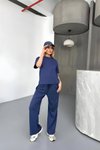 Lacivert Kısa Kollu Osy Modal Yumuşak Dokulu Bluz Pantolon İkili Takım