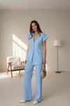 Mavi Yelekli Pantolonlu İkili Düğmeli Takım