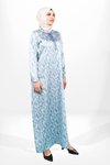 Mavi Kareli Desenli Saten İpli Yakalı Tesettür Elbise