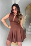 Acı Kahve Mini Bağcıklı Krep Kumaş Elbise
