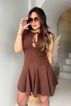 Acı Kahve Mini Bağcıklı Krep Kumaş Elbise