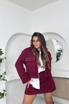 Bordo İkili Tüylü Kaşe Ceket Etek Takım