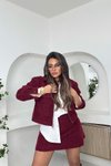 Bordo İkili Tüylü Kaşe Ceket Etek Takım