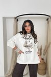 Ekru Paris İşlemeli Sweatshirt