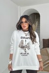 Ekru Paris İşlemeli Sweatshirt