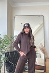 Kahve Soft Touch Kapüşonlu Eşofman Takımı