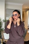 Kahve Yarım Fermuarlı Soft Touch Eşofman Takım