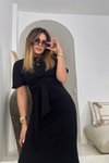 Siyah Midi Boy Sweat Bağlamalı Modal Elbise