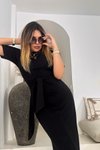 Siyah Midi Boy Sweat Bağlamalı Modal Elbise