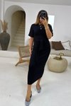 Siyah Midi Boy Sweat Bağlamalı Modal Elbise