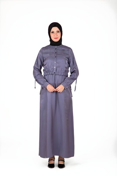 İndigo Parlak Kumaş Ceketli İkili Tesettür Takım