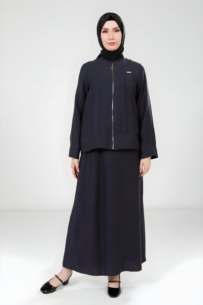 Lacivert Tesettür Ceketli Elbise