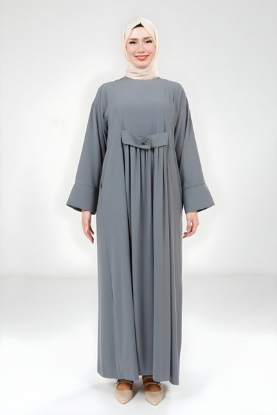 Mint Yeşil Çıtçıtlı Tesettür Elbise